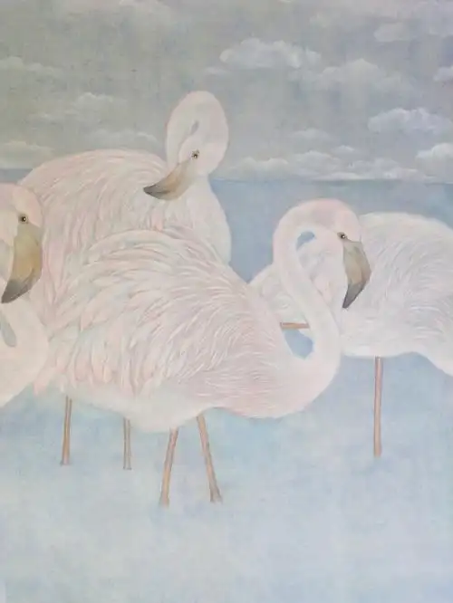 海洋之歌用国画画美丽的火烈鸟