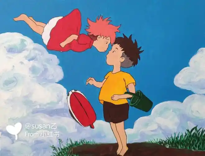 手绘丙烯画  #彩色装饰画  #宫崎骏治愈系列  #手绘临摹@呆呆兽