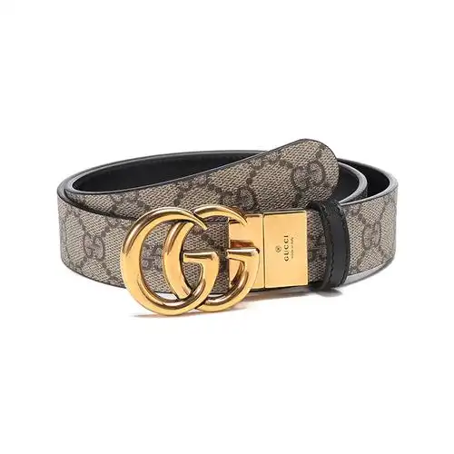 古驰gucci女士ggmarmont系列帆布配皮双g板扣式双面皮带腰带65941792