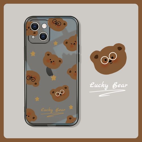 适用于苹果13透明黑色手机壳12promax可爱小熊手机壳iphone11镜头全包