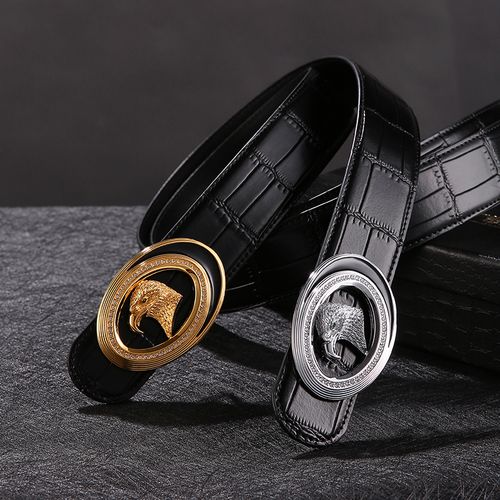 鳄鱼斯蒂芬男士皮带真皮平滑扣头牛皮腰带