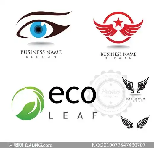 眼睛翅膀绿叶标志创意设计矢量素材