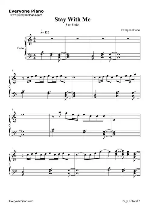 stay with me-sam smith五线谱预览1