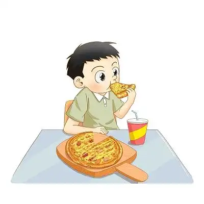 人物吃披萨卡通手绘吃披萨的png素材披萨美食元素