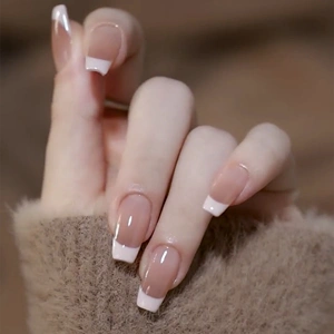 手工定制穿戴甲美甲成品假指甲可拆卸甲片长梯冰透简约渐变法式