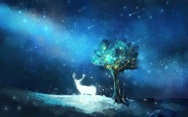 鹿风景秋分秋天展板背景小暑夏天唯美树林原创插画海拔素材紫色蓝色