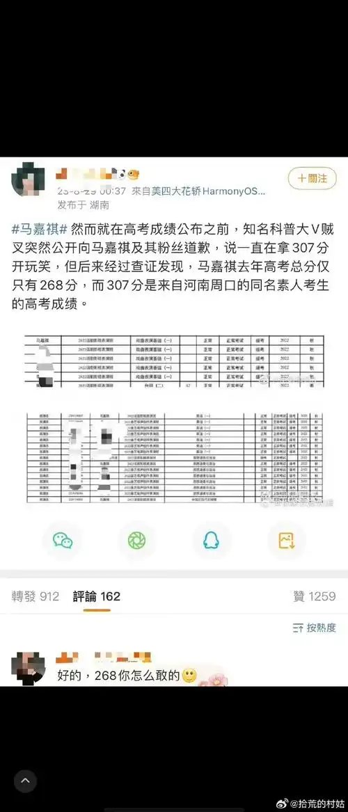 原来马嘉祺高考307,是一位同名同姓素人考的,他的真实成绩是268?