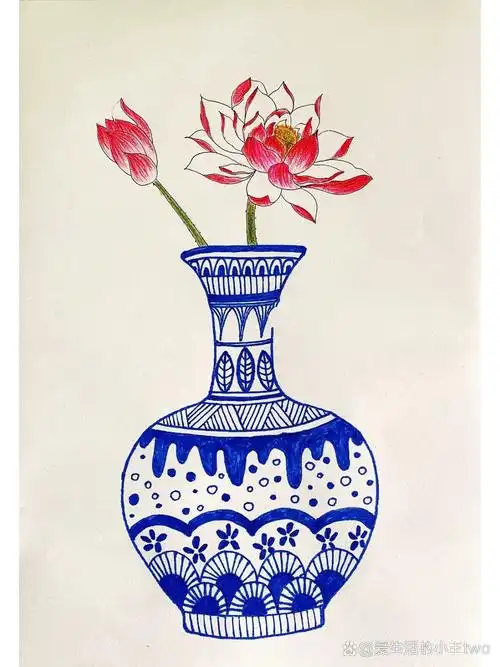 青花瓷创意儿童画花瓶