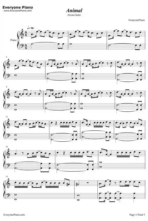 animal钢琴谱-alvarosoler-简谱网