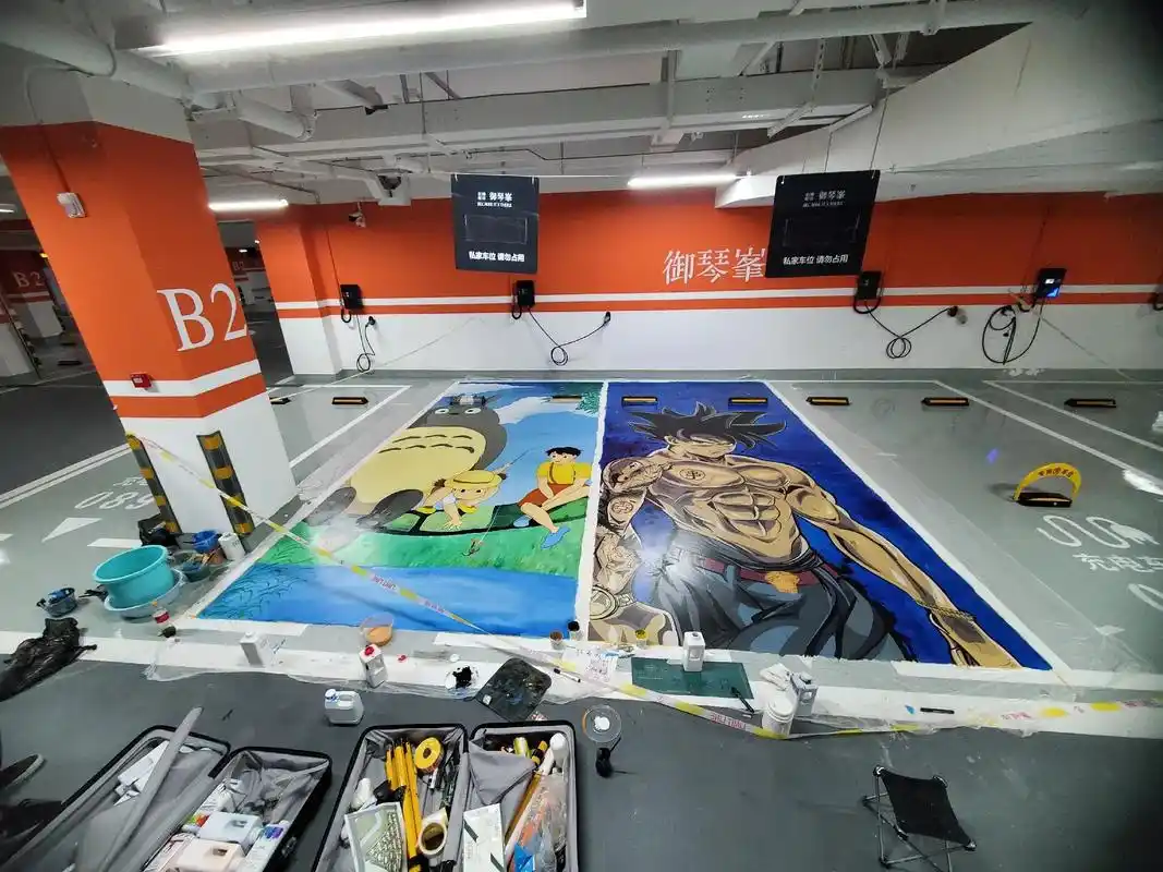 墙绘涂鸦手绘墙艺术墙车位涂鸦.#墙体彩绘 #手绘墙 #壁画师 - 抖音