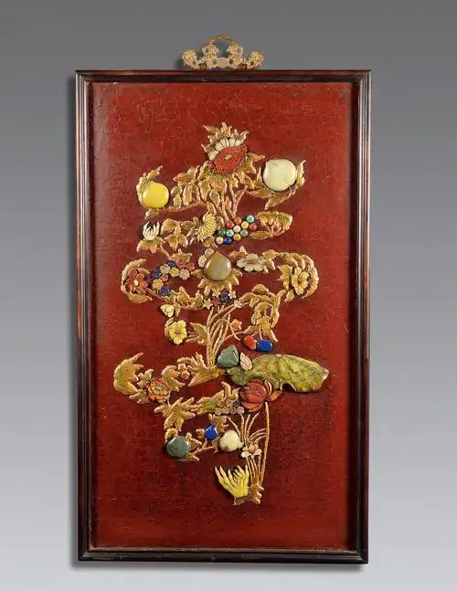 2049漆地百宝嵌寿字挂屏