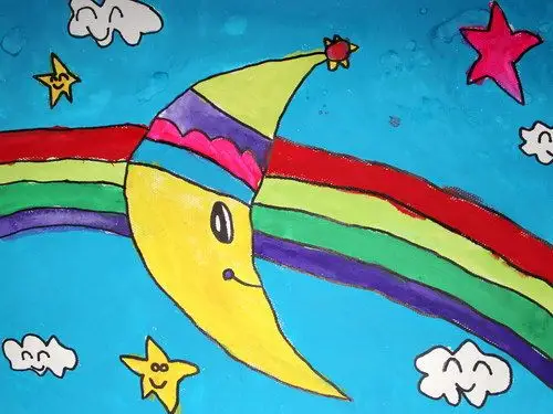 弯弯的月亮/少儿绘画作品/儿童画/网络美术馆_中国少儿美术教育网