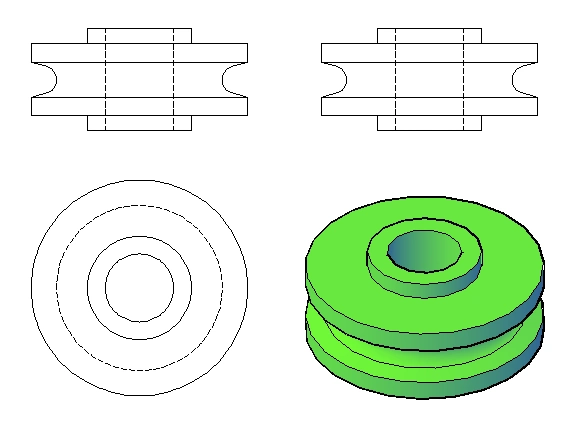 cad里这个立体图该图是一个滑轮的两旁如何画出一个环状的凹槽