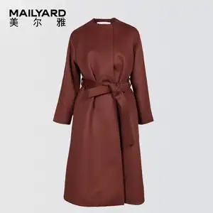 美尔雅女装时尚小圆领大衣 绵羊毛双面呢系带修身纯色外套038