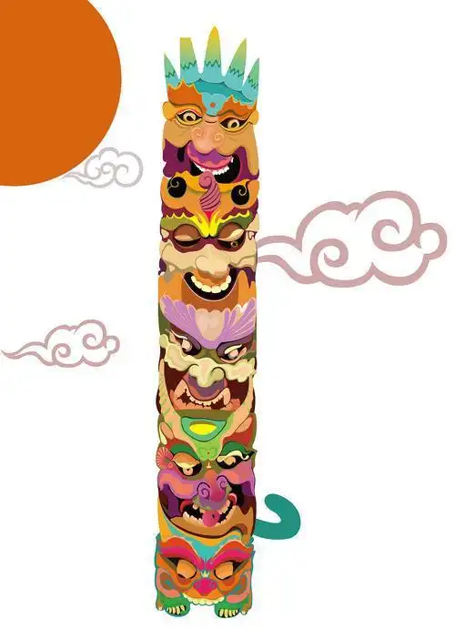 中国图腾柱子简笔画彩色 简笔画图片大全-蒲城教育文学网