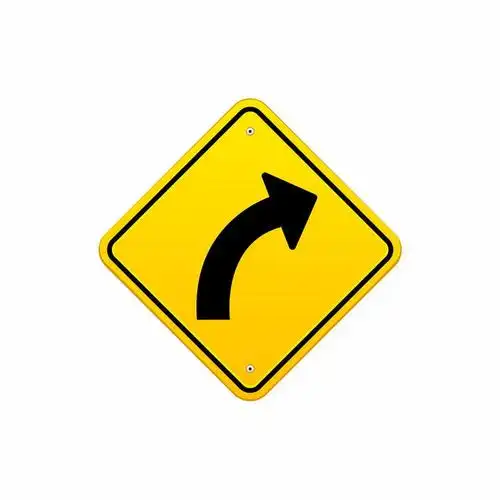 黄色交通标志转弯右转弯指示标志牌png图片免抠矢量素材