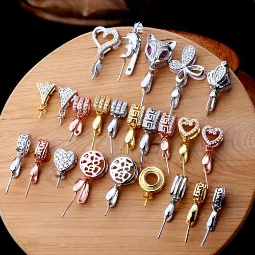 纯银吊坠扣头diy镶嵌玉石翡翠蜜蜡琥珀银夹扣