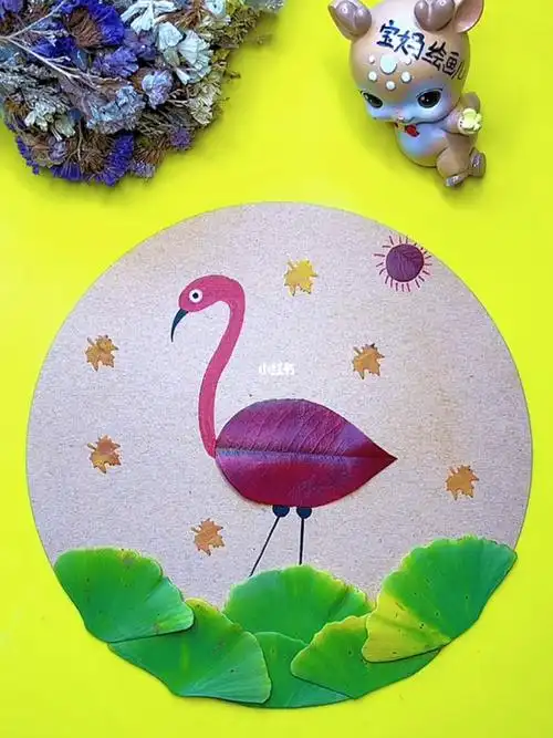树叶画火烈鸟03树叶创意贴画