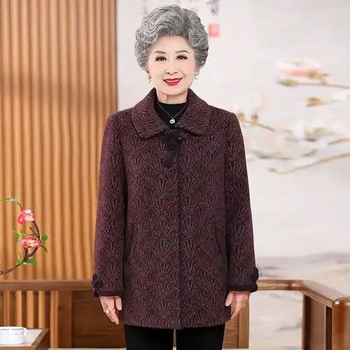 2023新款中老年女装秋冬季雪貂绒毛呢外套奶奶加厚休闲呢子大衣