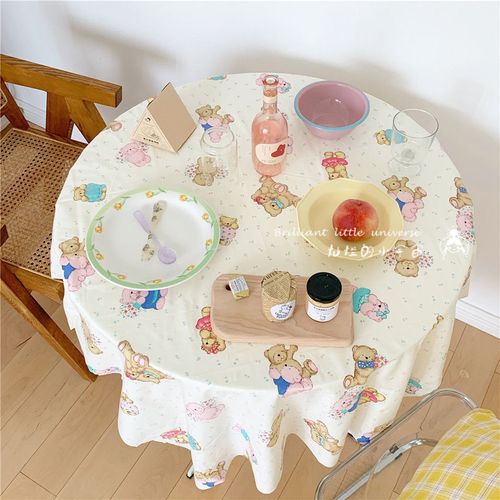 ins可爱彩色小熊桌布野餐布宿舍桌面盖布卡通装饰挂布摆拍背景布