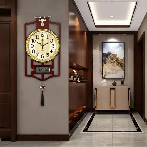 新中式客厅餐厅挂钟卧室办公静音壁钟表创意中国风福字家用挂钟