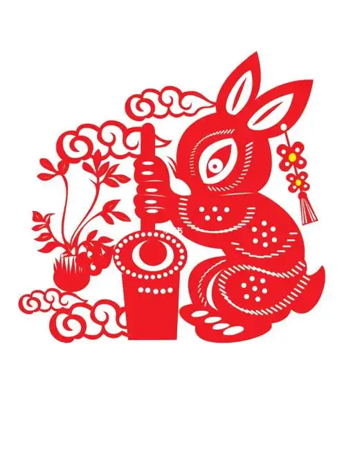 ①高清剪纸底稿玉兔捣药