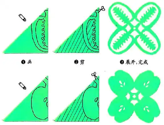 春节窗花剪纸方法两款四折剪纸图案教程