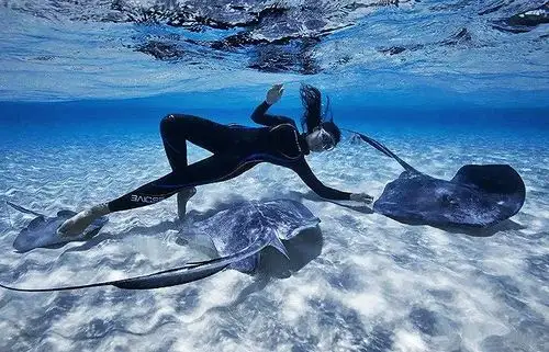 j:如今你已经是职业的自由潜水运动员,那么是否还会从享受乐趣的角度