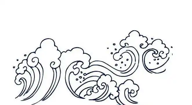 波涛汹涌的大海简笔画绘画图片儿童文艺-绘艺素材网