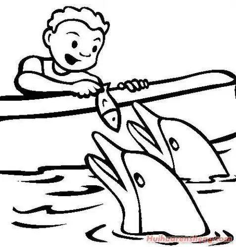 小男孩抓鱼简笔画