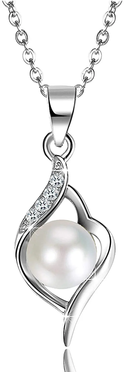 aroncent 银色吊坠项链 珍珠 925 纯银扭转珠宝是情人节,母亲节,周年