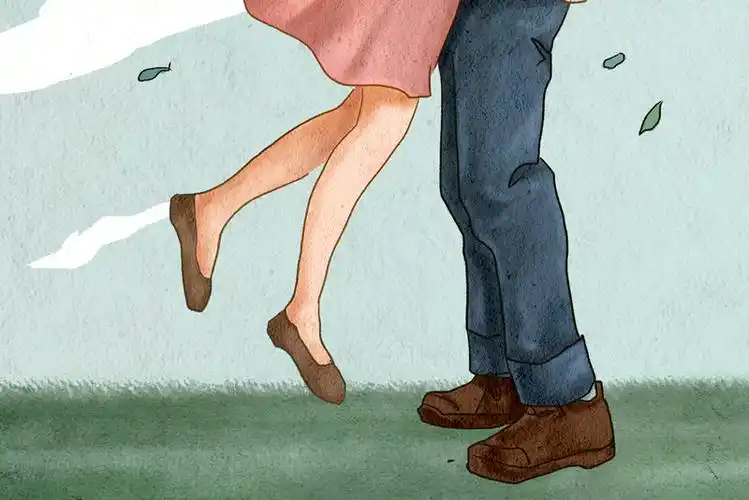 情侣跳跃式拥抱浪漫情人节插画