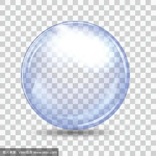 有闪光和阴影的青色透明玻璃球.矢量图