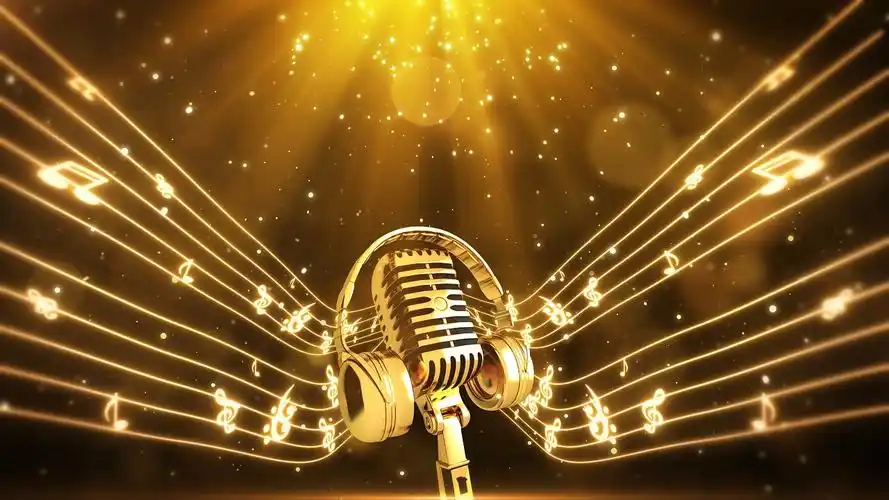 大气金色歌唱比赛金话筒乐谱舞台背景唱歌舞台背景