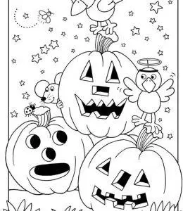 庆祝万圣节可爱的南瓜头小老鼠杯子蛋糕和星星卡通儿童涂色大全