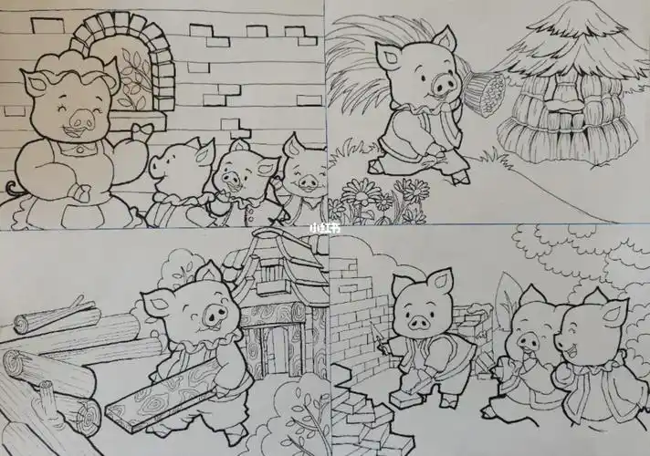 三只小猪一儿童简笔画简笔画动漫插画寒假去哪玩文化绘画