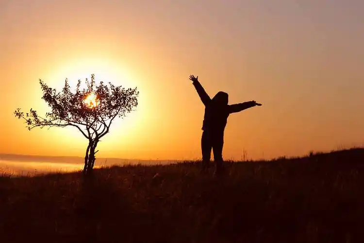 女孩,站立,面对,太阳,日出,白天_高清图片_全景视觉