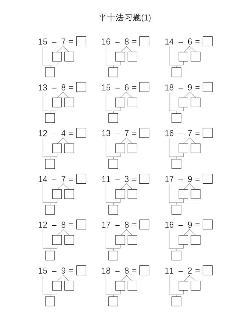 破十法,平十法专项习题|||学习20以内减法,掌握破十法和平 - 抖音