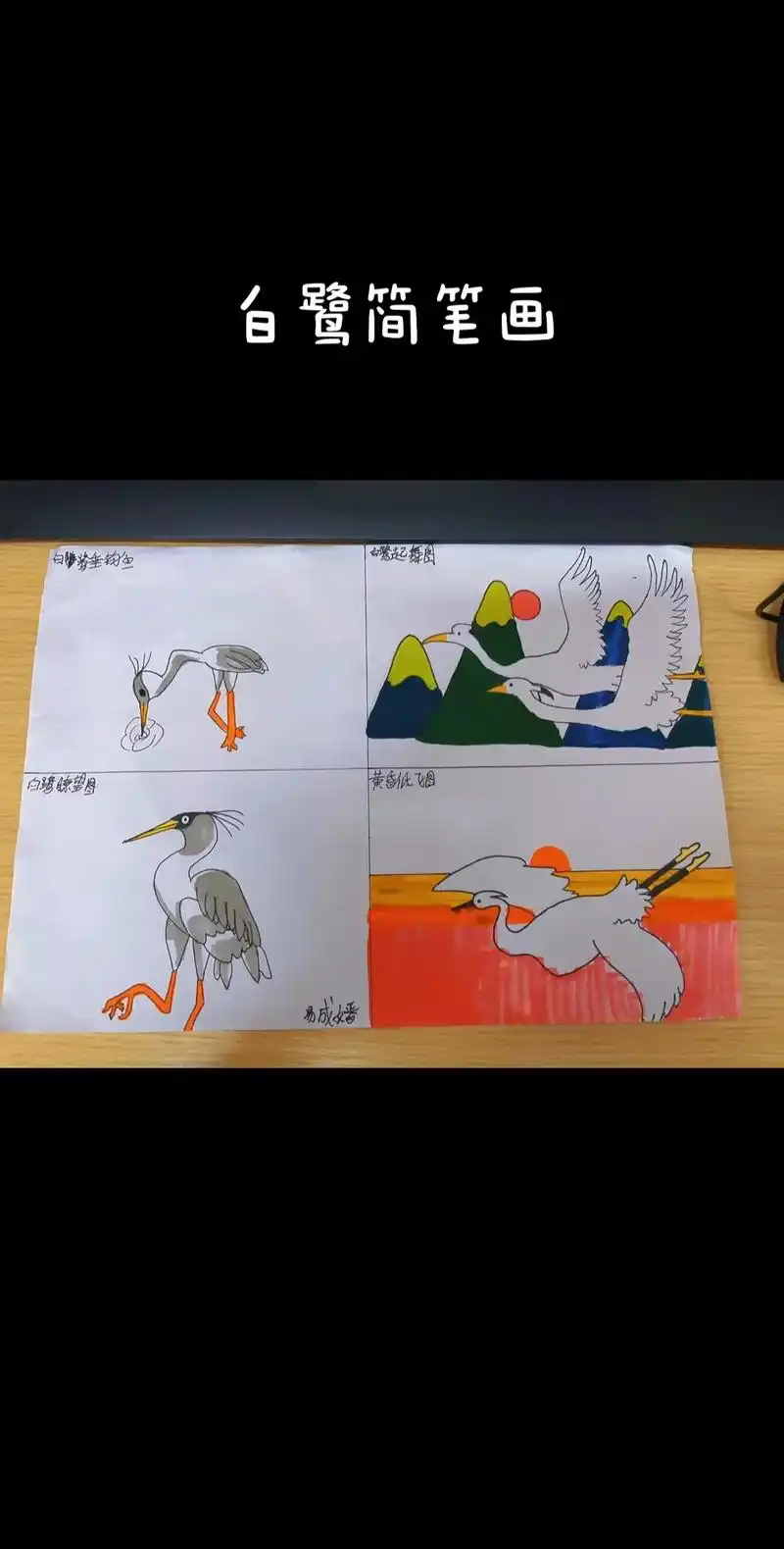 画画其实很简单 五年级上册课本里的"白鹭"简笔画,孩子们的 - 兑趑