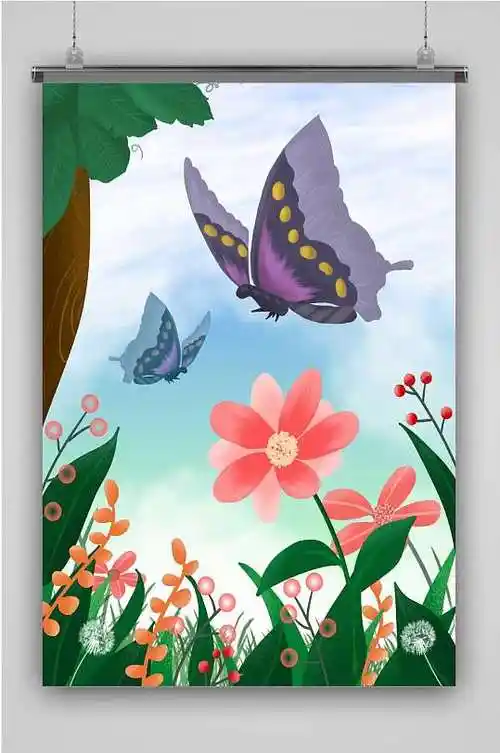 手绘蝴蝶创意卡通手绘抽象插画海报