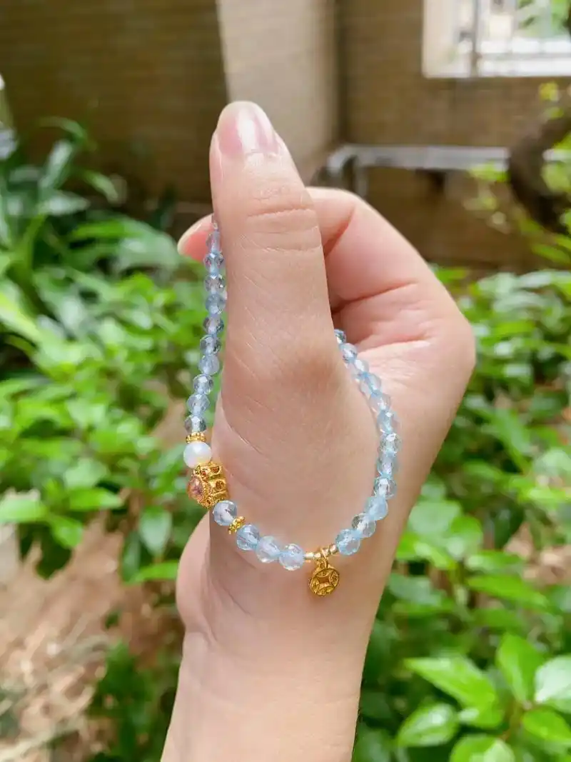 足金日进斗金蓝托帕石手链 .9893瑞士蓝切面托帕石,感觉置 - 抖音