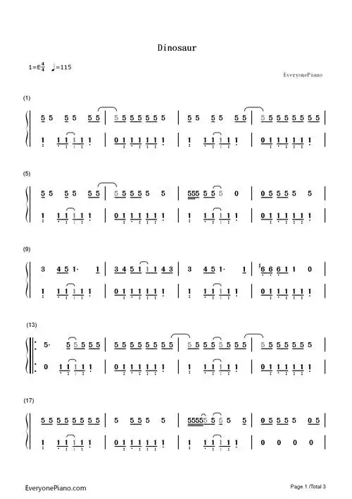 dinosaur-kesha双手简谱预览1-钢琴谱文件(五线谱,双手简谱,数字谱
