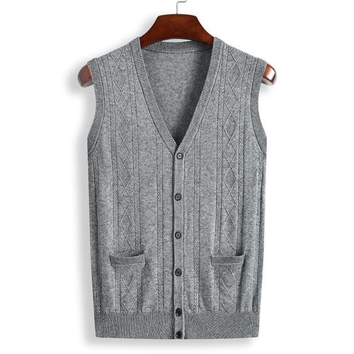百丽驼美士春秋加肥加大针织羊毛背心男开衫打底毛线衫中老年无袖坎肩