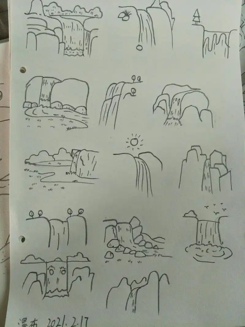 简笔画瀑布,坚持打卡 #绘画