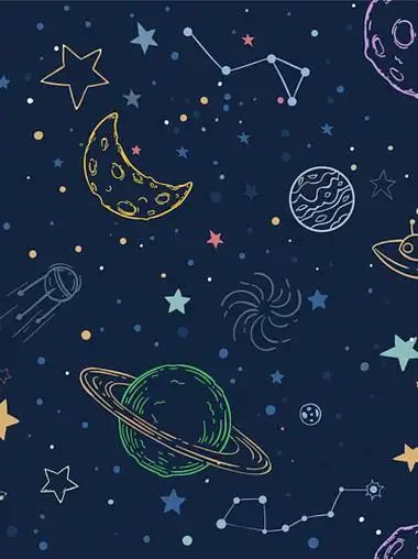 899269颜色无缝的空间样式手绘行星,宇宙银河纹理和涂鸦月亮矢量图