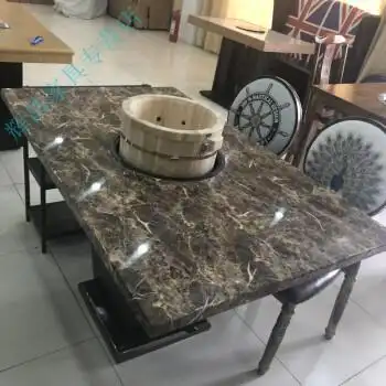 简易经济型火锅桌电磁炉一体圆桌商用家用饭店餐馆大理石火锅桌子电磁