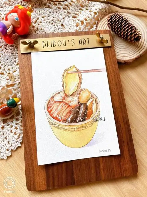 钢笔淡彩中式美食佛跳墙