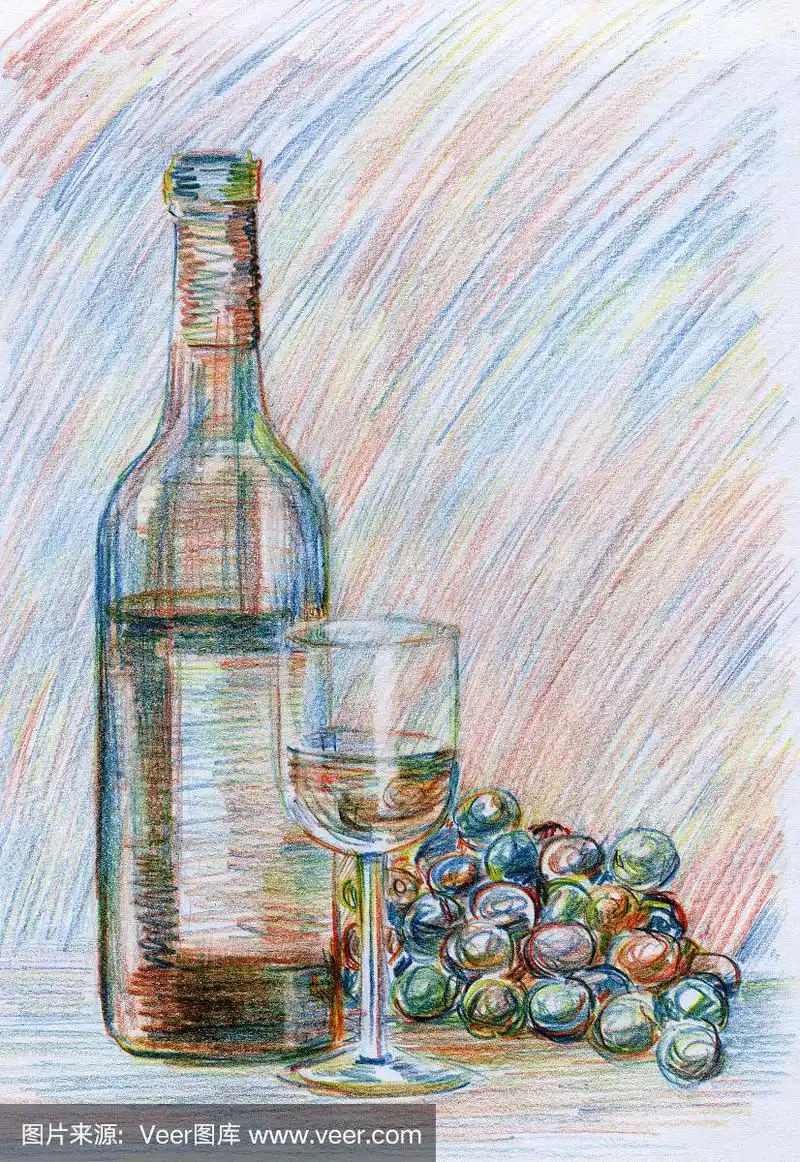 酒瓶,葡萄,垂直画幅,绘画插图,铅笔画