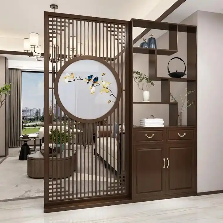 酒柜玄关柜隔断柜新中式实木屏风客厅刺绣入户进门门厅餐厅一体柜