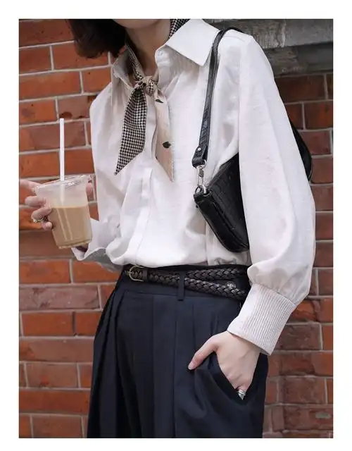 「白描」秋日好物 法式复古气质优雅百搭长条窄飘带双面丝巾领巾